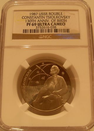 Russia Ussr 1987 1 Rouble Ngc Pf - 69uc Constantin Tsiolkovsky photo