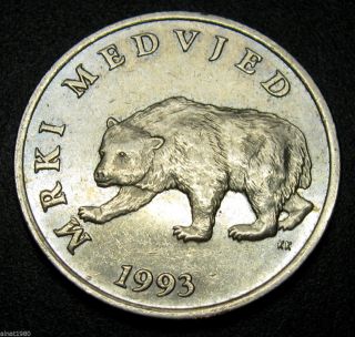 Croatia 5 Kuna Coin 1993.  Km 23 Brown Bear photo