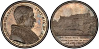 Italy Papal States Gregory Xvi 1842 Silver Medal Pcgs Ms64 State photo