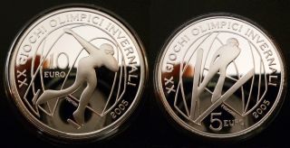 Italy 5 + 10 Euro 2005 Silver Proof Torino 2006 Olympic Winter Games photo
