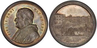 Italy Vatican Prisoner Pius Ix 1875 Silver Medal Pcgs Ms64+ State Plus photo