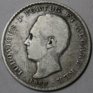 1865 Portugal Scarce Silver 500 Reis (king Luiz I) Large Silver Coin photo
