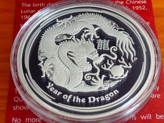 2012 Australia 5 Oz Proof Chinese Lunar Ii Dragon Silver Coin photo