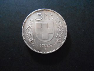 Switzerland 5 Francs 1922 B Km 37 Vf. photo