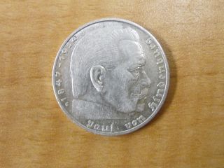 1938 Germany 2 Marks Mark G Nazi Hindenburg Deutches Reich Silver Coin 3648 photo