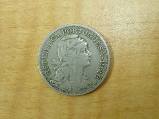 1928 Republic Of Portugal 50 Centavos Cent Silver Coin 3649 photo