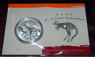 2003 Australia $1 Kangaroo - 1oz.  Silver Coin On Card :^) photo