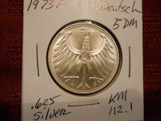 Germany 1973 F 5 Mark Silver Coin Uncirculated photo