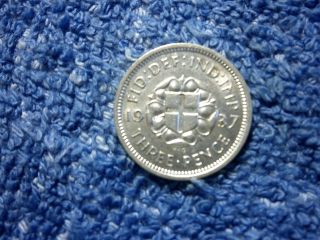 England: Scarce Silver 3 Pence:1937 About Uncirculated++++ photo