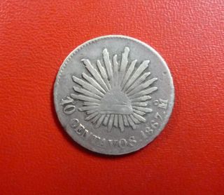 Mexico Silver Coin 10 Centavos,  Km402 Vf 1867 Mo photo