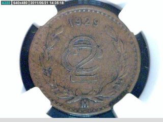 1929 Mo 2 Centavo Mexico Ngc Vf 35 Bn photo