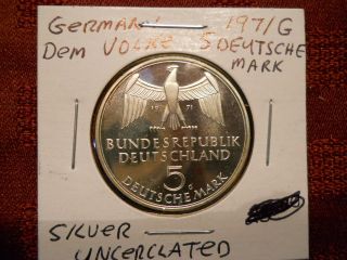 Germany 1971 G 5 Mark Silver Coin Uncirculated photo