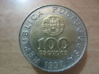 Portugal 100 Escudos 1992 In About Uncirculated. photo