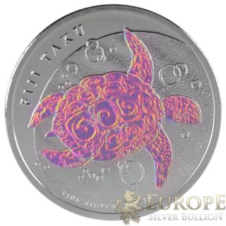 2012 1 Oz Ounce Silver Coin Fiji Taku Turtle Enhanced Holographic Effect.  999 photo