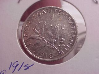 1 Franc Silver Coin. ,  1918. ,  France photo