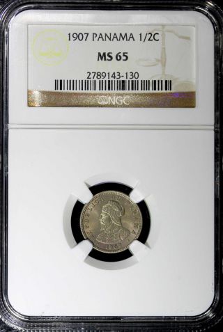 Panama 1907 1/2 Centesimo Copper - Nickel Error: Double Text Ngc Ms65 Km 6 photo