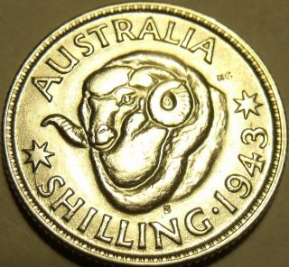 Scarce Unc Silver Australia 1943 - S Shilling Rams Head George Vi photo