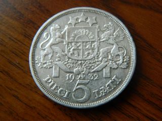 Latvia - Silver 1932 5 Lati (1486) photo
