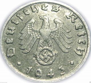 ♡ Germany - German Third Reich 1943b Reichspfennig - Ww2 Coin W/ Swastika photo