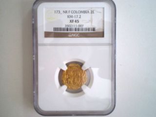 1730 Colombia Nr F 2 Escudos Gold Cob Coin Colonial Doubloon photo
