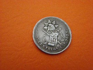 Mexico 25 Cents 1888 Guanajuato Silver Coin photo