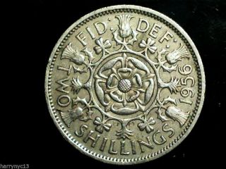1956 Great Britain Florin,  Two Shillings B photo