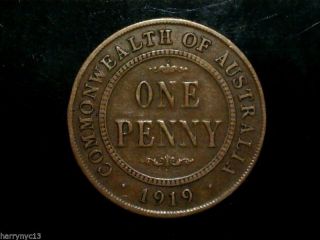 1919 Australia One Penny,  Double Dot,  Dot Above & Below Scroll,  Very Rare photo