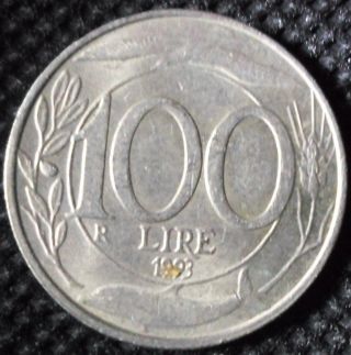 M63 Coin 100 Lire 1993 Italia Italy photo