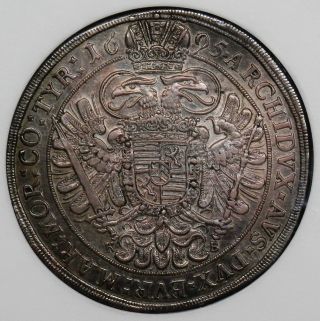 Hungary Leopold Hogmouth Broad Silver Thaler 1695 Ngc Au55 photo