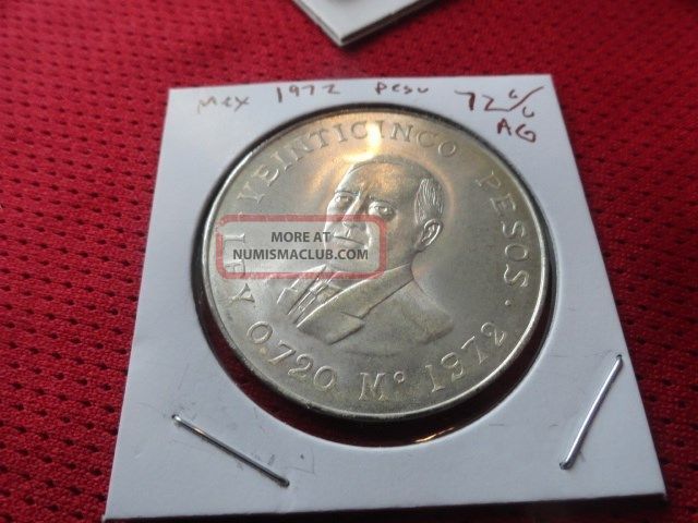 Mexico 25 Pesos,  1972 Large Silver Coin Gem Unc Bu A Blazer. .  2 Million Minted Mexico photo