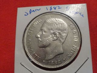 Spain 5 Pesetas 1882 Large Silver Crown Coin Gem Brilliant Unc Ms Low 1.  66m photo
