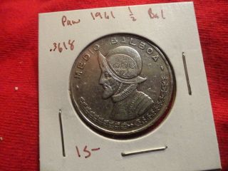 1961 Panama 1/2 Balboa Old 90% Silver Coin photo