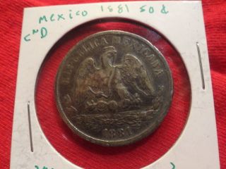 1881 Mexico 50 Centavos 135 Year Old 90% Silver Coin Cnd photo