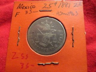 1881 Mexico 25 Centavos 130 Year Old 90% Silver Coin Zss photo