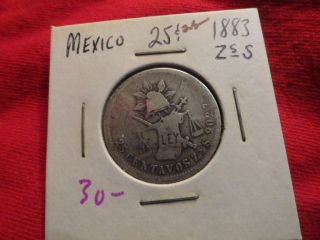 1883 Mexico 25 Centavos 130 Year Old 90% Silver Coin Zss photo