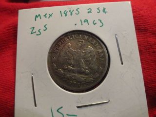 1885 Mexico 25 Centavos 130 Year Old 90% Silver Coin Zss. . . . . photo
