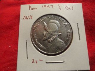 1947 Panama 1/2 Balboa Old 90% Silver Coin Low 450k photo