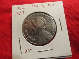 1930 Panama 1/2 Balboa Old 90% Silver Coin Low 300k photo