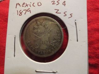 1879 Mexico 25 Centavos 130 Year Old 90% Silver Coin Zss. . . . . photo