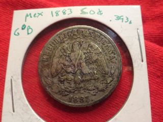 1883 Mexico 50 Centavos 135 Year Old 90% Silver Coin Gob photo