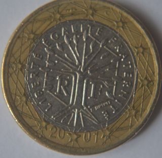 2001 France 1 Euro Coin Very Very Rare Fr1 photo