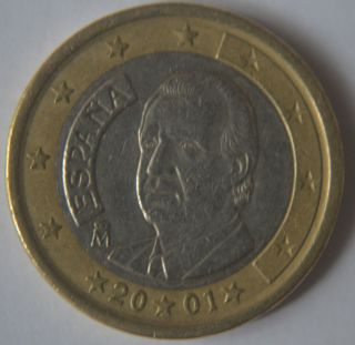 2001 Spain Espagna First 1 Euro Coin Very Very Rare Es1 photo