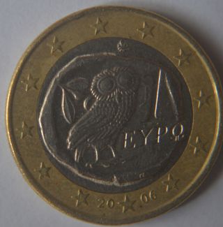 2006 Greece 1 Euro Coin Very Very Rare Gr1 photo