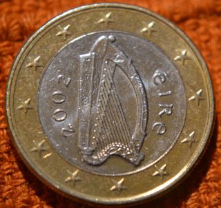 2002 Ireland Irland First 1 Euro Coin Very Very Rare Ie1 photo