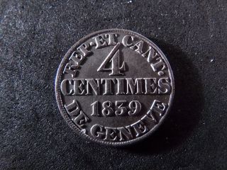 4 Centimes Silver - 1839 - Swiss Cantons - Geneva photo