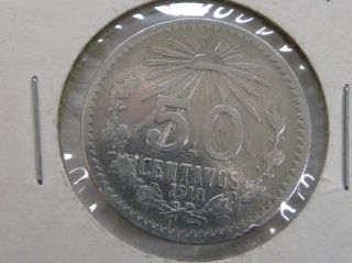 1918 Mexican 50 Centavos Silver Coin Scarce Lettered Edge Coin photo