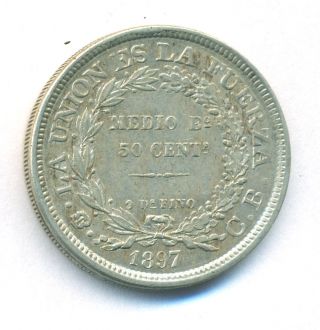 Bolivia Coin 50 Centavos 1897 Cb Silver Km 161.  5 Xf+ photo