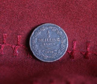 1836 Sweden 1/3 Skilling Copper World Coin Crown Monogram Arrows Scandinavian photo