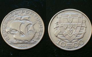 Portugal / 10 Escudos - 1934 / Silver Coin photo