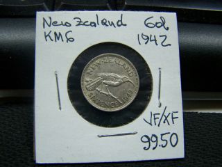 1942 Zealand Six Pence Coin L@@k Tougher Km6 photo